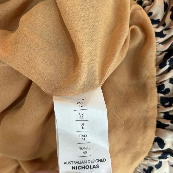 Nicholas $590 Women's Leopard Gathered Mini Frill Dress in‎ Silk Size 8 Ruched - Picture 15 of 16